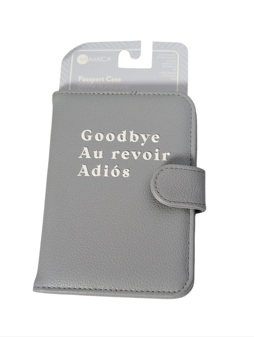 MIAMICA Gray Passport Case Goodbye Au Revoir Adios